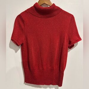 NYGARD COLLECTION Vintage Holiday Red Metallic Silk Blend Turtleneck Top‎ Size M